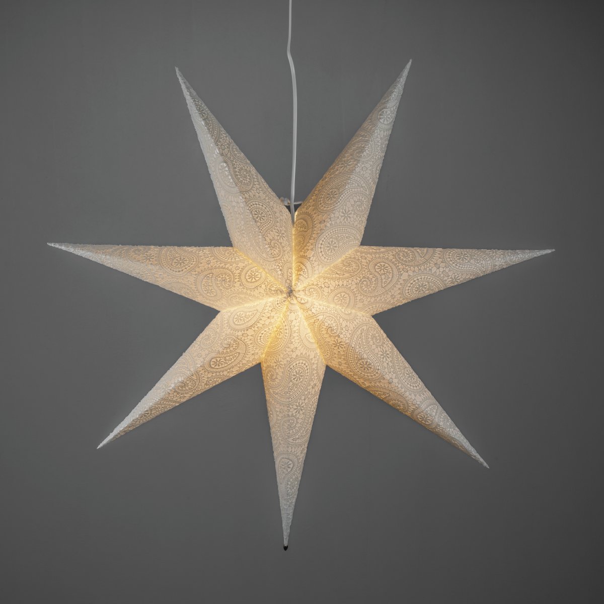Étoile en papier brodée Ø80 Blanc De Konstsmide - Avec un diam&egrave;tre de 80 cm, elle est id&eacute;ale pour &ecirc;tre suspendue &agrave; une fen&ecirc;tre et deviendra un magnifique &eacute;l&eacute;ment de d&eacute;coration durant l'Avent et No&euml;l.