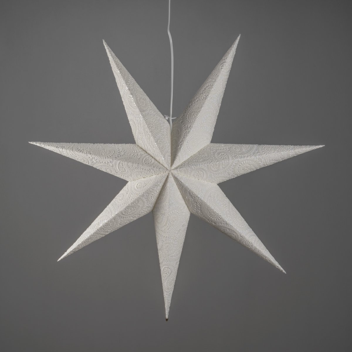 Étoile en papier brodée Ø80 Blanc De Konstsmide - Avec un diam&egrave;tre de 80 cm, elle est id&eacute;ale pour &ecirc;tre suspendue &agrave; une fen&ecirc;tre et deviendra un magnifique &eacute;l&eacute;ment de d&eacute;coration durant l'Avent et No&euml;l.