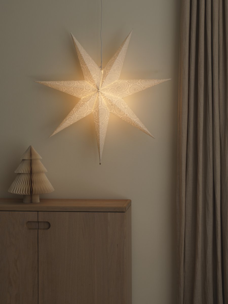 Étoile en papier brodée Ø80 Blanc De Konstsmide - Avec un diam&egrave;tre de 80 cm, elle est id&eacute;ale pour &ecirc;tre suspendue &agrave; une fen&ecirc;tre et deviendra un magnifique &eacute;l&eacute;ment de d&eacute;coration durant l'Avent et No&euml;l.