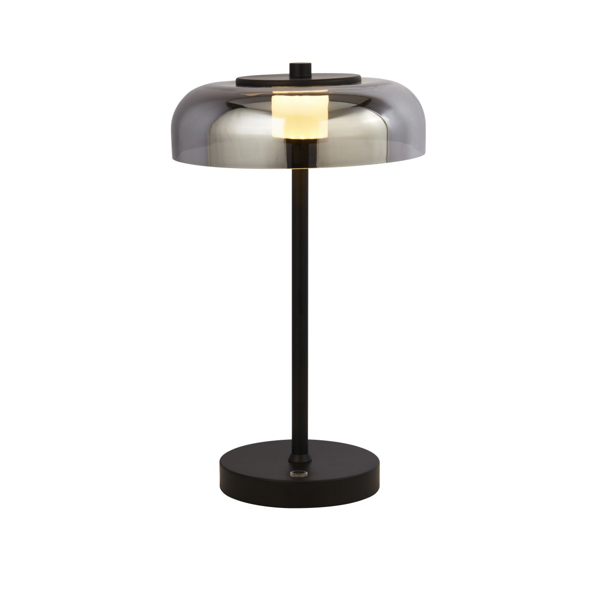 Frisbee 40cm Noir lampe de table De Searchlight - Avec son design unique et futuriste et son abat-jour métallique, il émet une lumière agréable et douce qui crée une atmosphère relaxante.