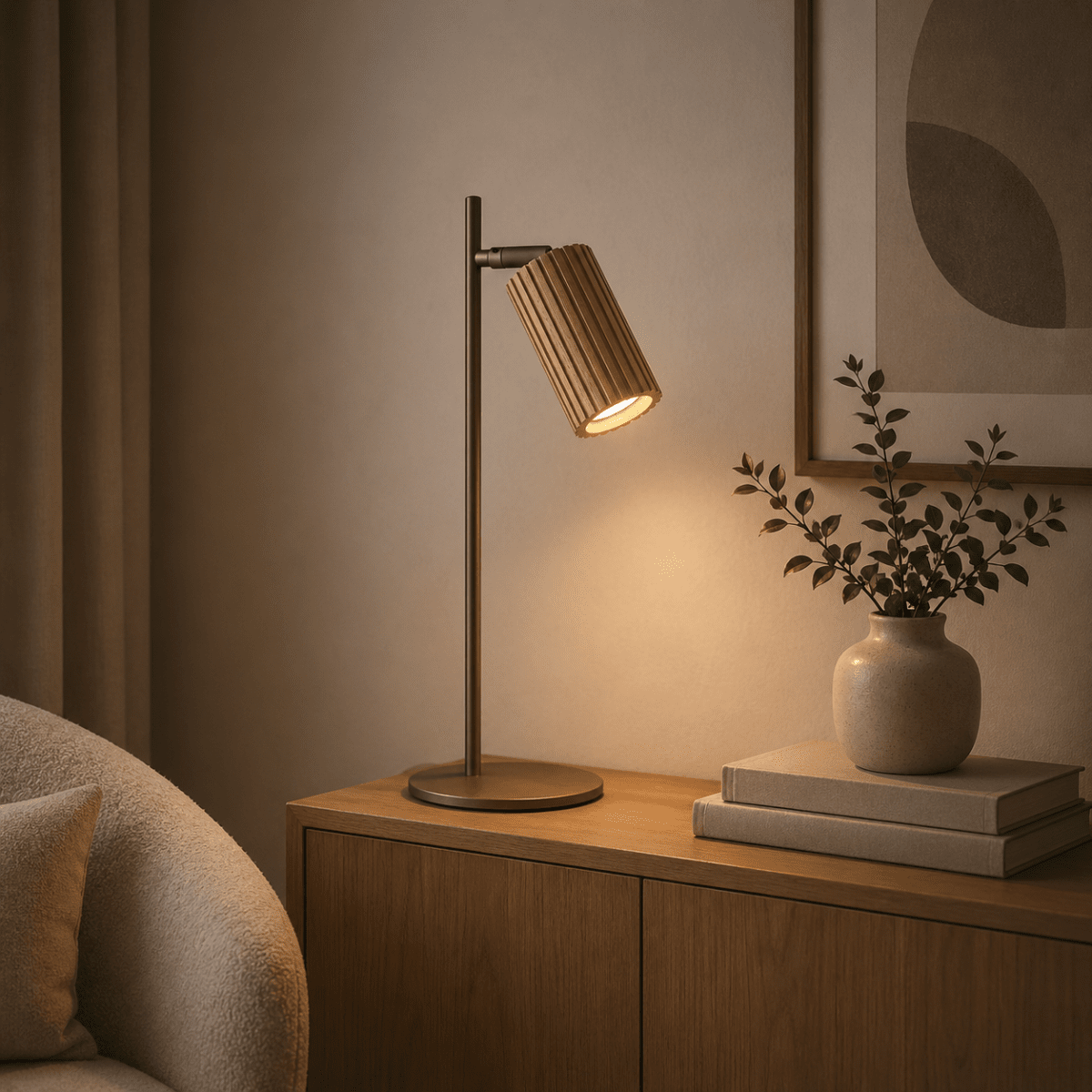 Lakewood 46cm Brun lampe de bureau De Brilliant - Sa forme élancée et son socle rond et stable la rendent idéale pour un bureau, mais elle convient également comme lampe de lecture sur une table d'appoint.