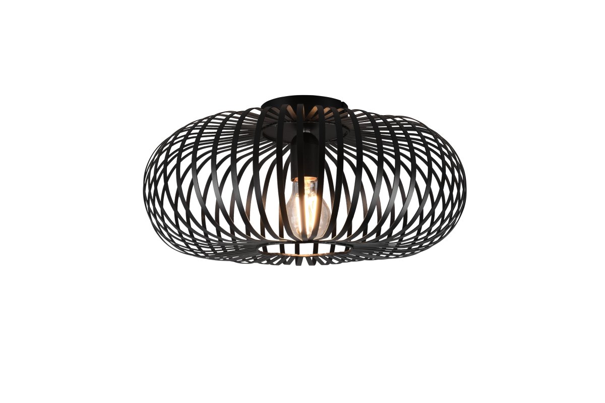 Johann Ø40 Noir plafonnier De Trio Lighting - Le plafonnier JOHANN combine des supports m&eacute;talliques &eacute;l&eacute;gants avec un abat-jour &eacute;l&eacute;gant pour cr&eacute;er un jeu de lumi&egrave;re unique qui r&eacute;pand un beau motif sur le plafond.