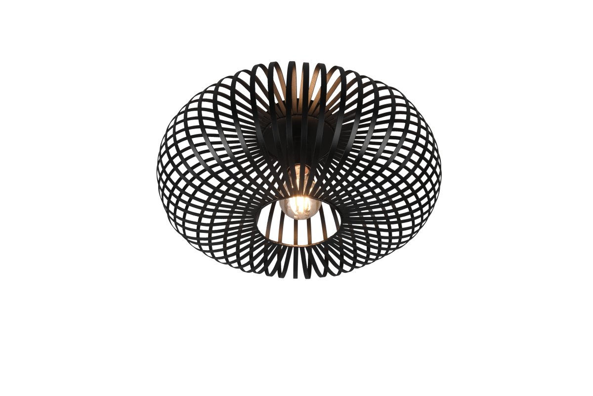 Johann Ø40 Noir plafonnier De Trio Lighting - Le plafonnier JOHANN combine des supports m&eacute;talliques &eacute;l&eacute;gants avec un abat-jour &eacute;l&eacute;gant pour cr&eacute;er un jeu de lumi&egrave;re unique qui r&eacute;pand un beau motif sur le plafond.
