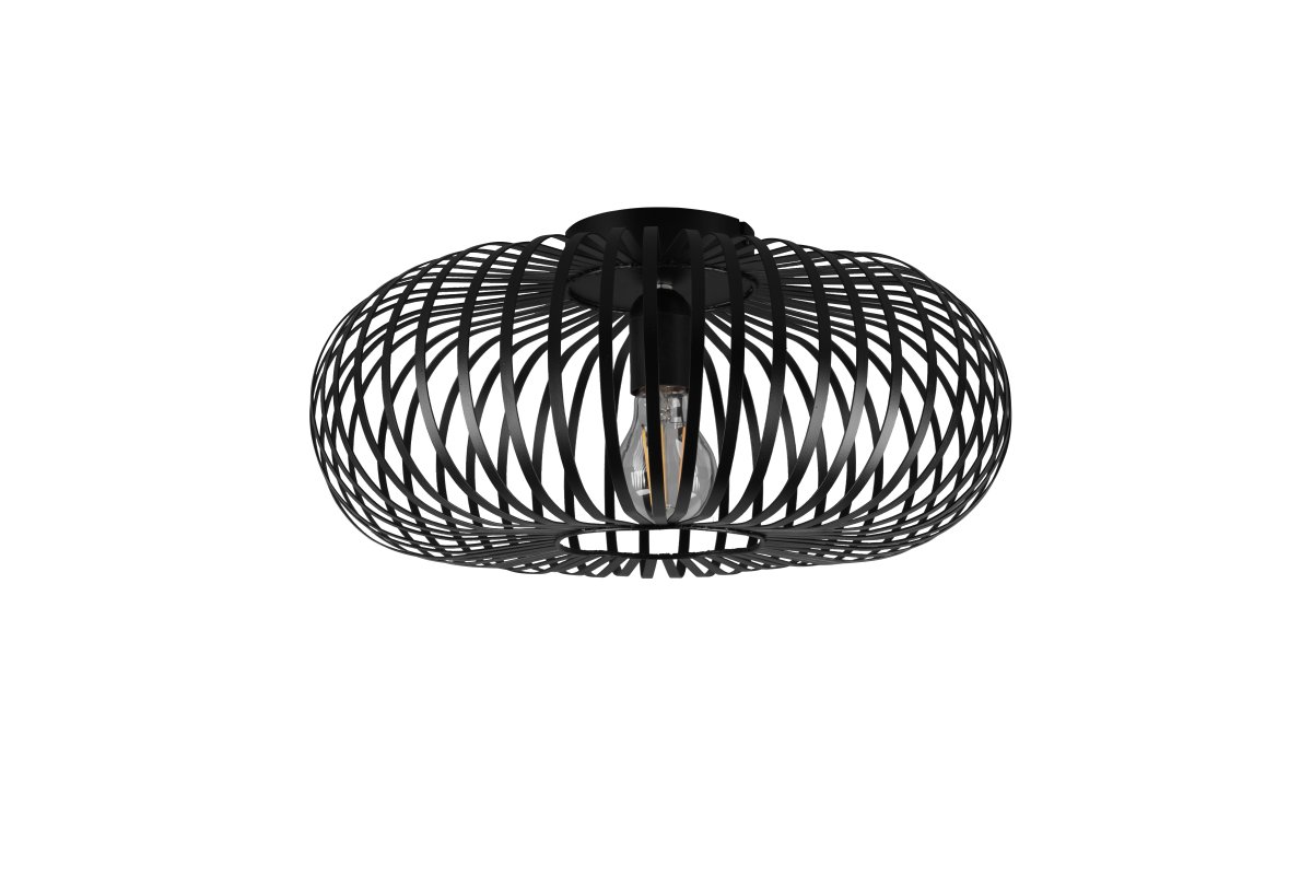 Johann Ø40 Noir plafonnier De Trio Lighting - Le plafonnier JOHANN combine des supports m&eacute;talliques &eacute;l&eacute;gants avec un abat-jour &eacute;l&eacute;gant pour cr&eacute;er un jeu de lumi&egrave;re unique qui r&eacute;pand un beau motif sur le plafond.