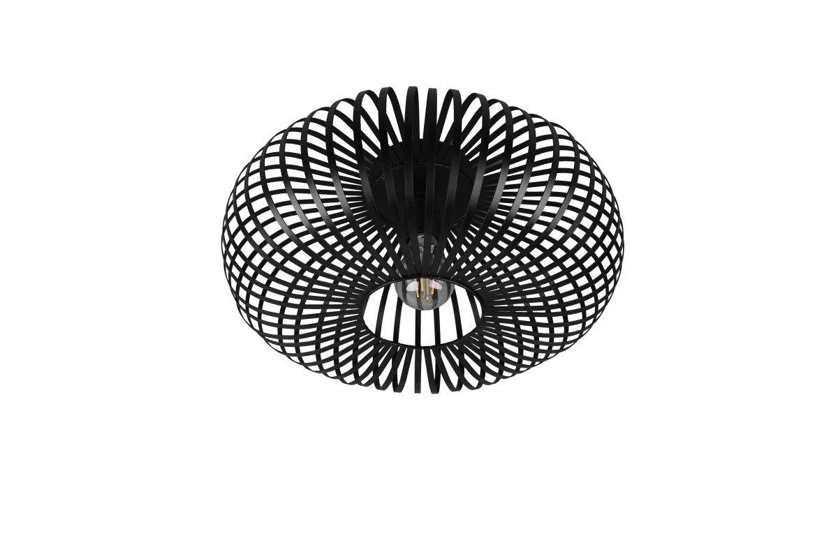 Johann Ø40 Noir plafonnier De Trio Lighting - Le plafonnier JOHANN combine des supports m&eacute;talliques &eacute;l&eacute;gants avec un abat-jour &eacute;l&eacute;gant pour cr&eacute;er un jeu de lumi&egrave;re unique qui r&eacute;pand un beau motif sur le plafond.