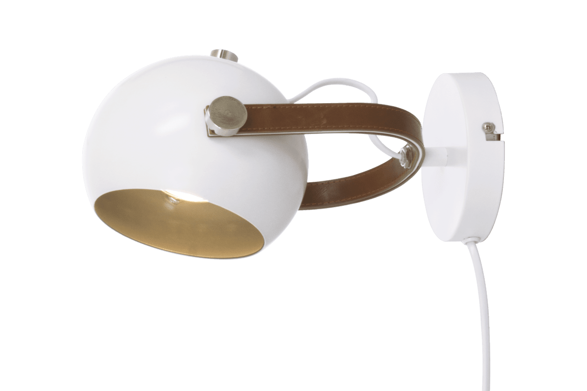 Bow Blanc lampe de lecture De Aneta Lighting - Applique Bow en métal peint en blanc avec détails en chrome et cuir noir.
