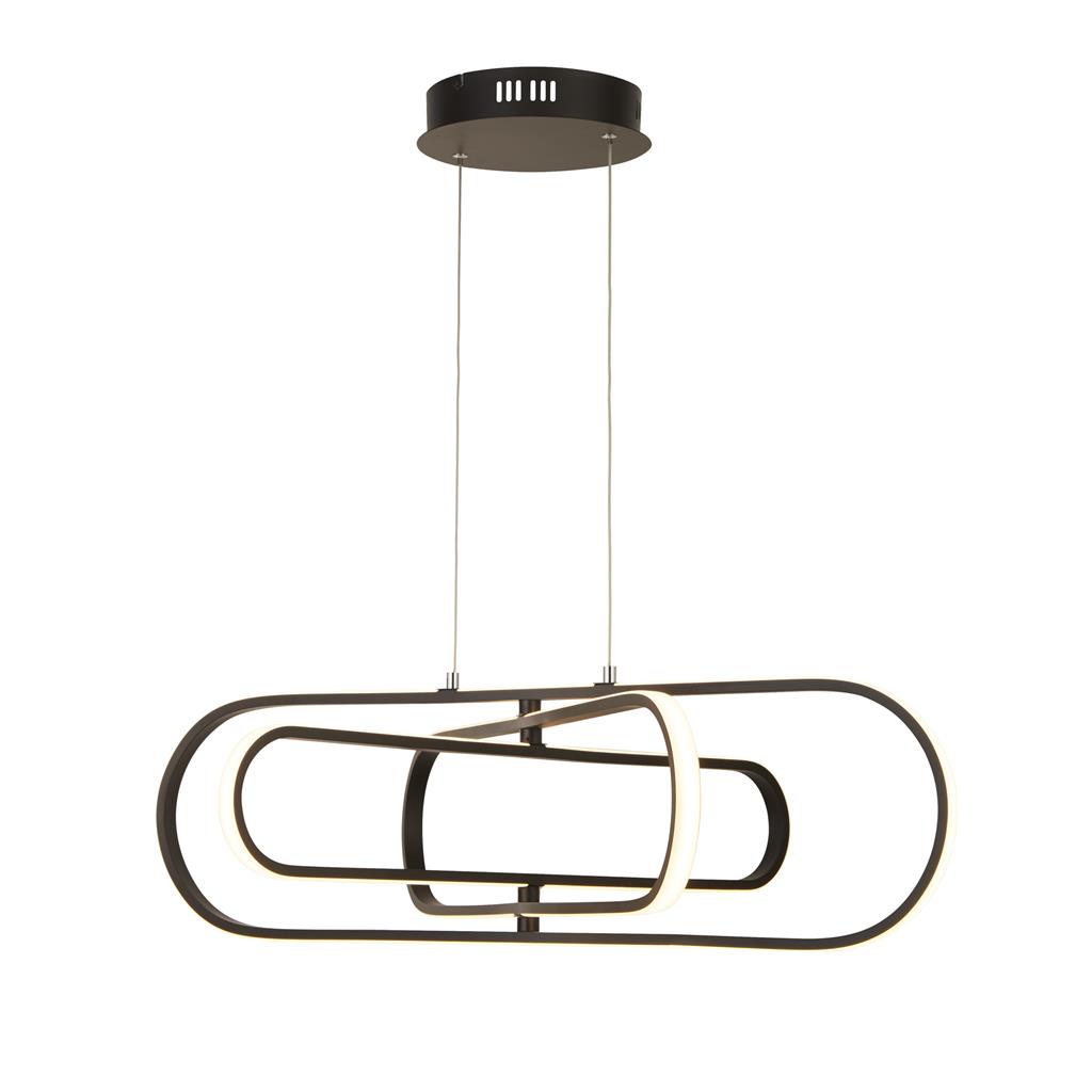 Clip 80cm Noir suspension De Searchlight - Ce luminaire présente des formes ovales orientables et interconnectées, que vous pouvez orienter et ajuster pour créer des jeux et des effets lumineux uniques.