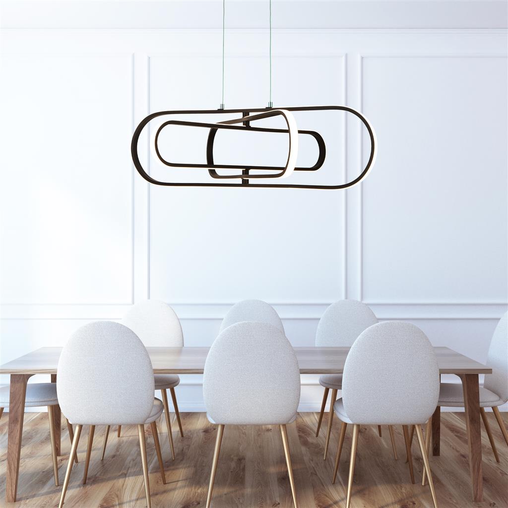 Clip 80cm Noir suspension De Searchlight - Ce luminaire présente des formes ovales orientables et interconnectées, que vous pouvez orienter et ajuster pour créer des jeux et des effets lumineux uniques.