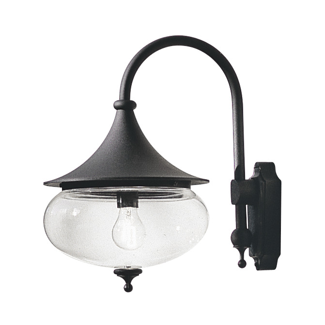 Libra Noir lampe d’extérieur De Konstsmide - Les formes douces et le grand abat-jour en verre transparent diffusent une lumière chaude et agréable, créant une atmosphère accueillante dans les entrées ou sur les terrasses.