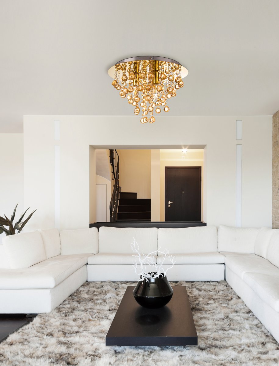 London Ø38 Or plafonnier De Globo Lighting - London &auml;r en elegant plafond i guld med dekorativa prismor.