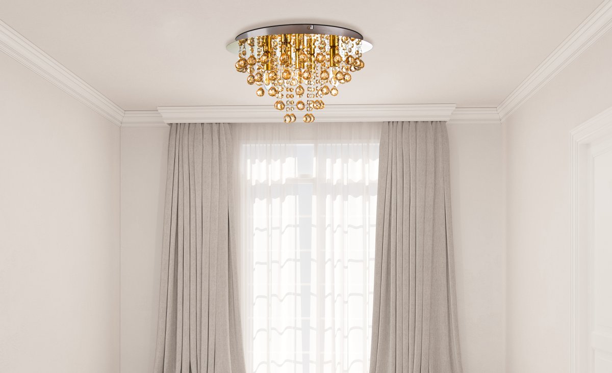 London Ø46 Or plafonnier De Globo Lighting - London &auml;r en elegant plafond i guld med dekorativa prismor.