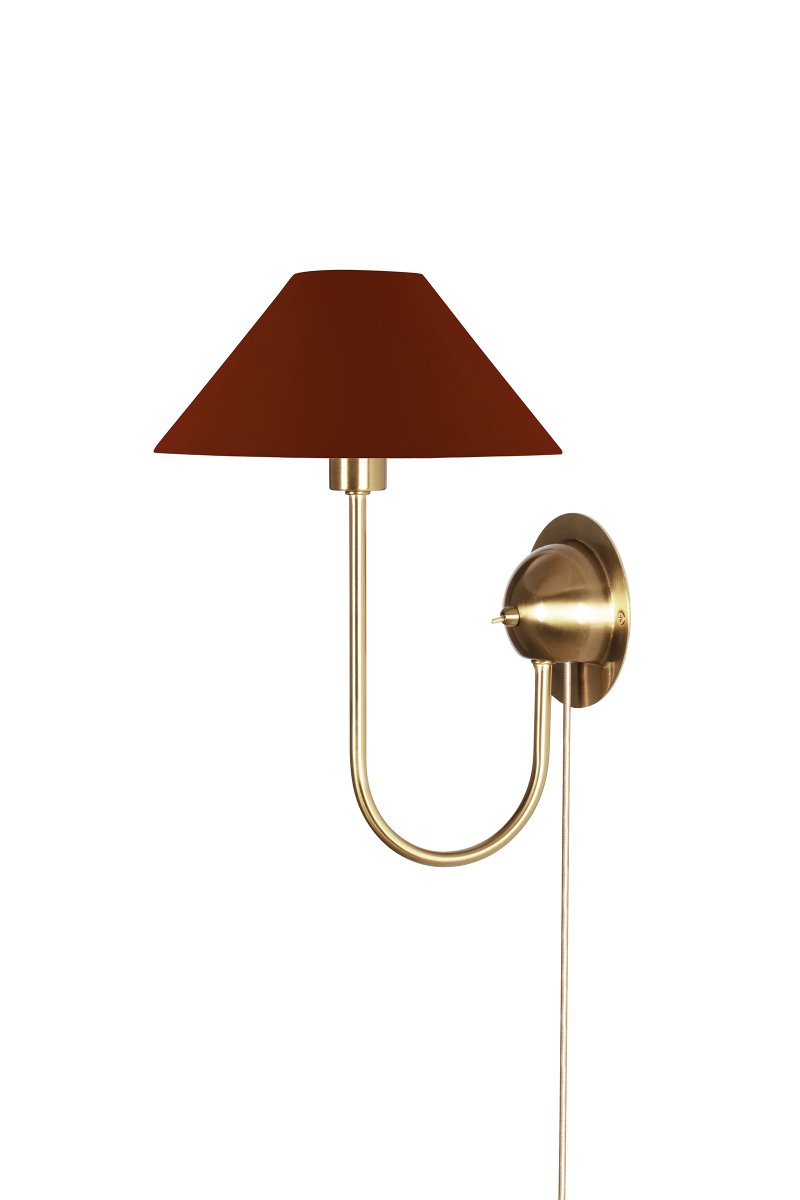 Iris 32cm Laiton/bordeaux applique murale De Globen Lighting - La livraison comprend un câble en tissu beige de 2 mètres, un interrupteur et une prise.