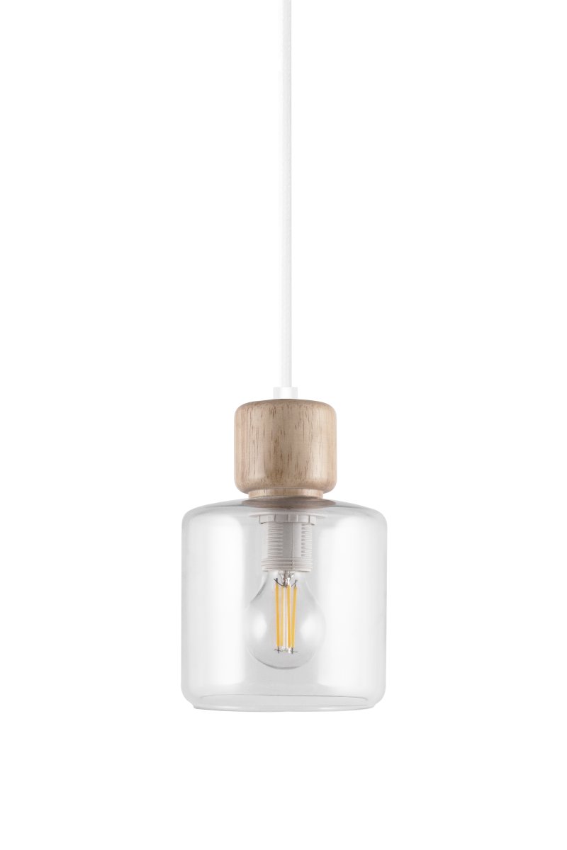 DOT Ø10 Transparent lampe de fenêtre De Globen Lighting - Le bouton en bois caractéristique contraste nettement avec l'abat-jour en verre et confère à la lampe son caractère.
