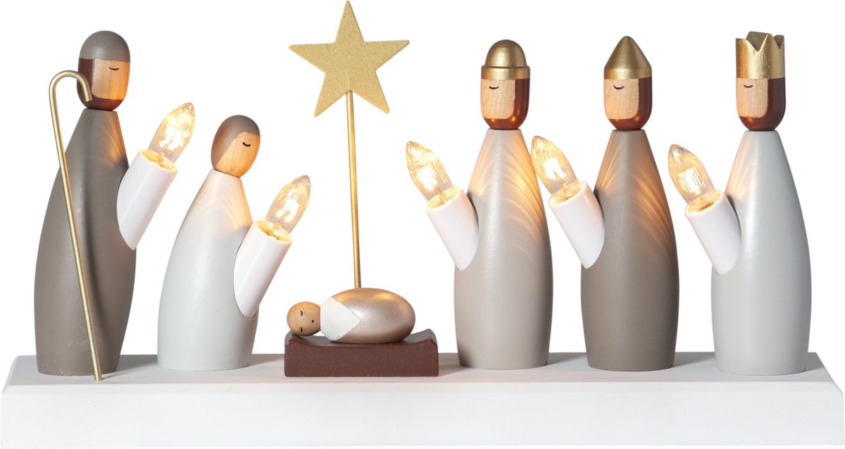 Nativity Candelabra Polyvalent De Star Trading - Livr&eacute; avec un c&acirc;ble blanc de 1,8 m, un interrupteur d'alimentation et une prise.