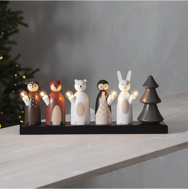 Forest friends Polyvalent De Star Trading - Animaux de la for&ecirc;t en forme de chandelier de l'Avent, en bois.