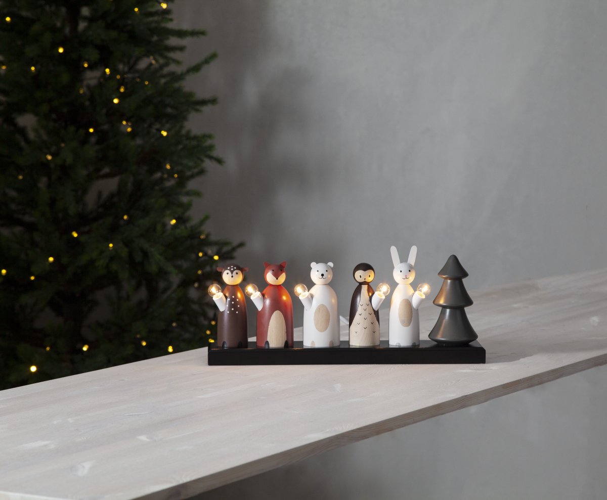 Forest friends Polyvalent De Star Trading - Animaux de la for&ecirc;t en forme de chandelier de l'Avent, en bois.