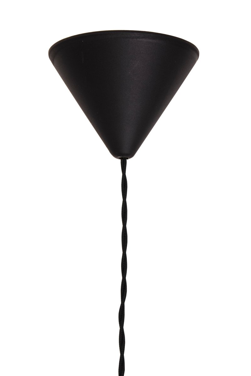 Nog Ø25 Couleur fumée suspension De Globen Lighting - Nog dispose d'un câble textile torsadé noir de 120 cm de long et d'une douille de plafond en plastique noir.