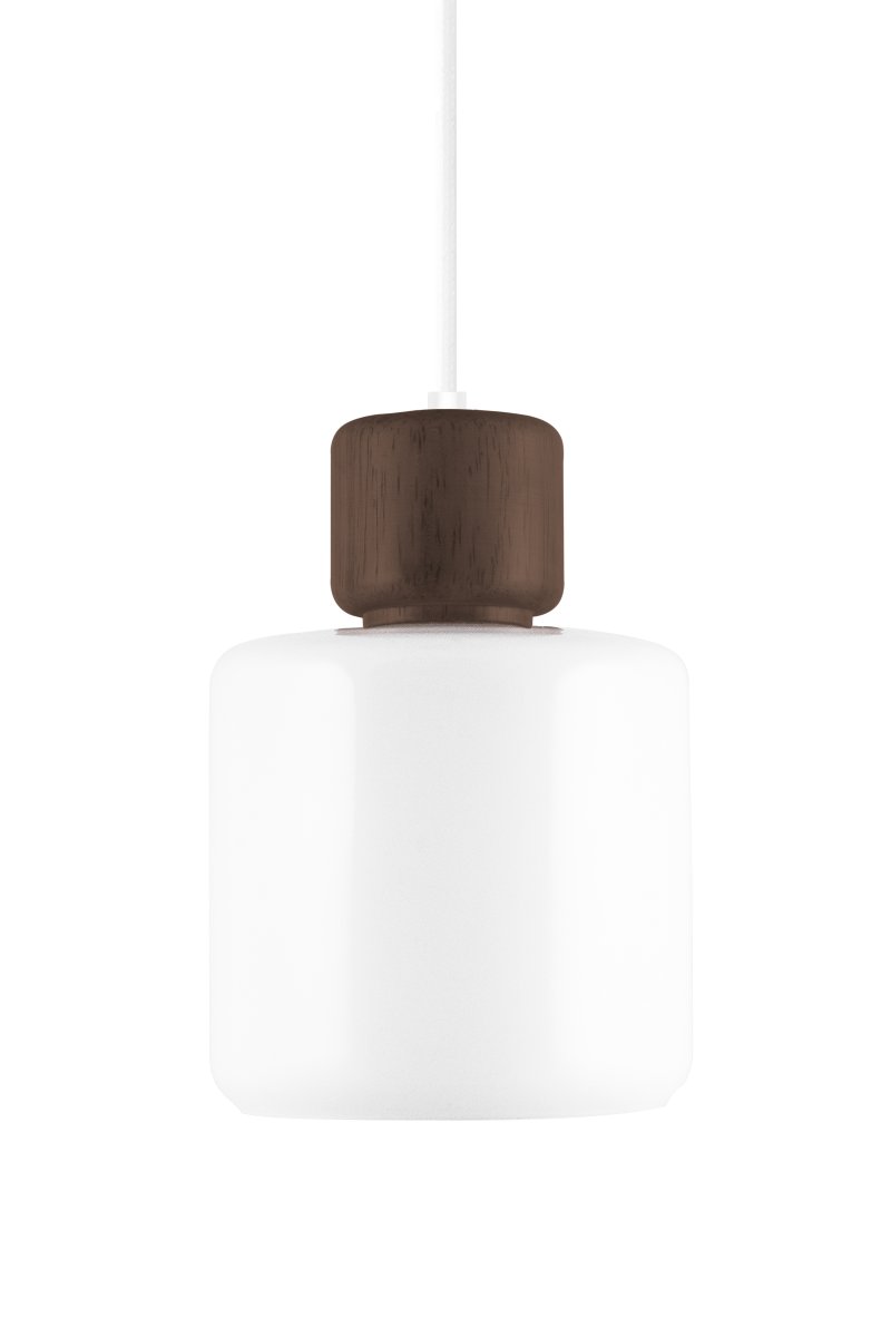 DOT Ø15 Blanc suspension De Globen Lighting - Le bouton en bois caractéristique contraste nettement avec l'abat-jour en verre et confère à la lampe son caractère.