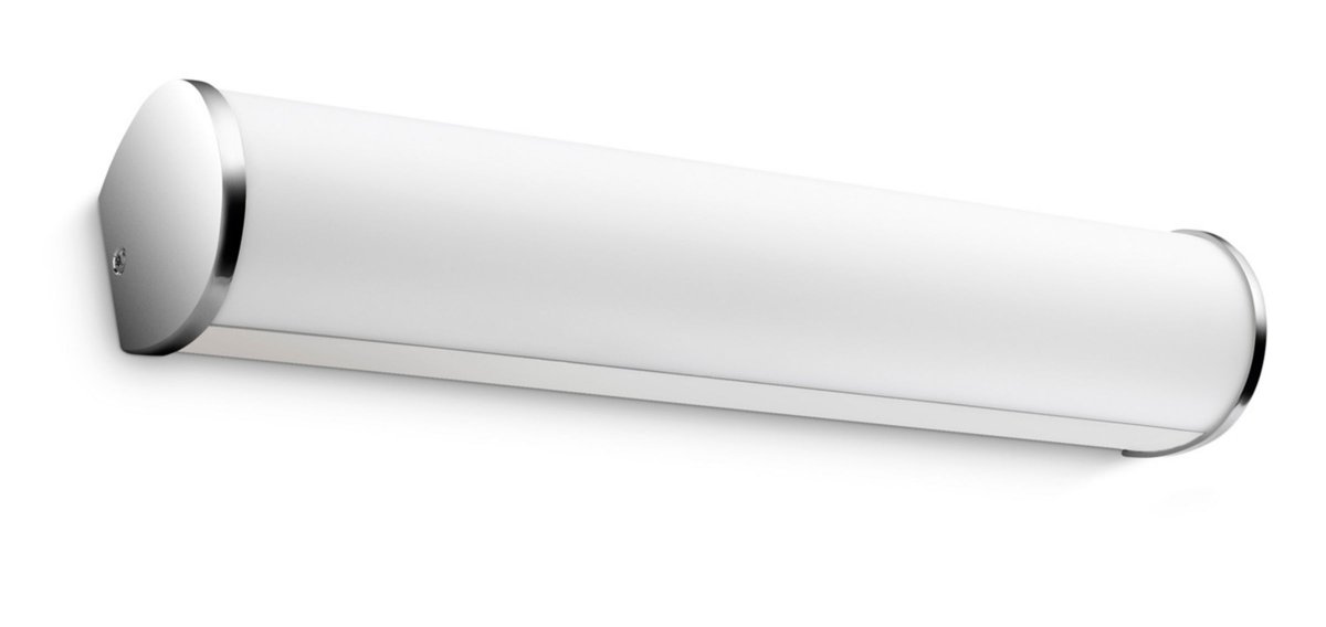 Fit 33cm Chrome lampe de salle de bain De Philips - Le diffuseur de lumi&egrave;re en plastique diffuse une belle lumi&egrave;re LED blanche et chaude dans la salle de bain.