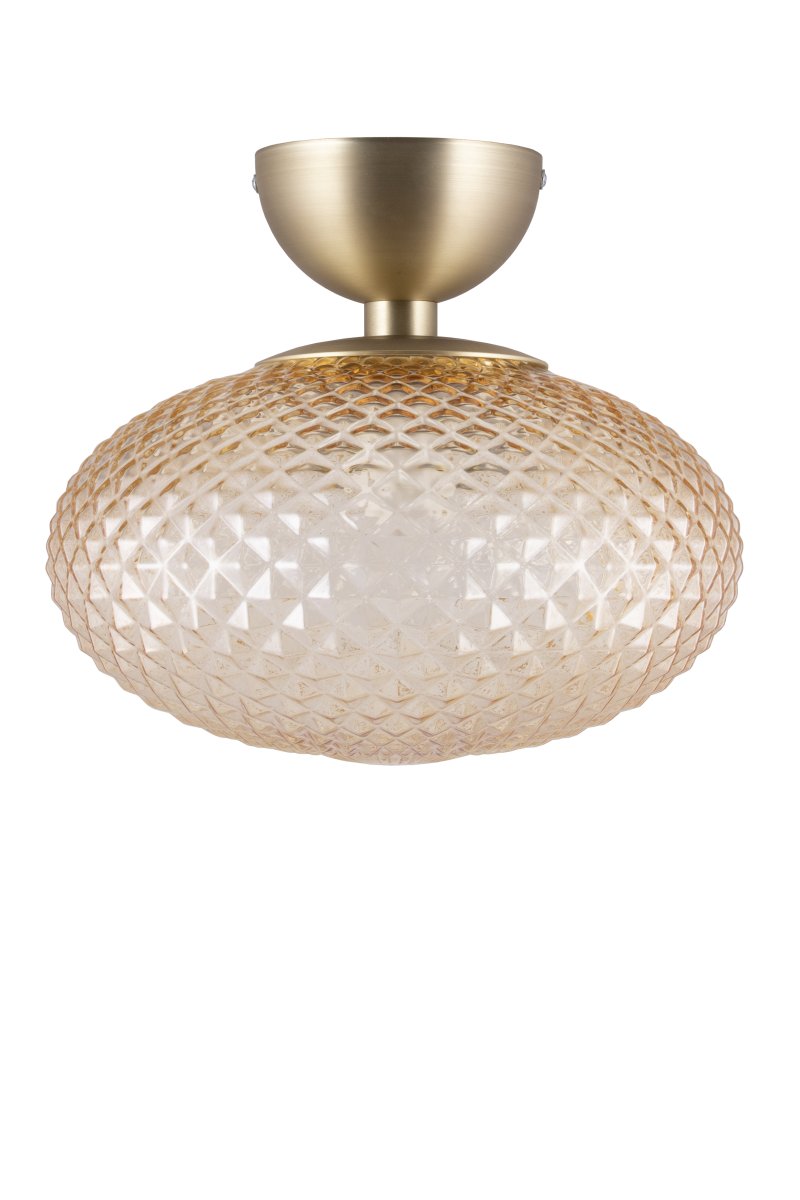 Jackson Ø28 Ambre plafonnier De Globen Lighting - Le plafonnier Jackson, d'ambiance, vous transporte dans les années 1970 avec son abat-jour en verre ambré pressé, typique de l'époque.