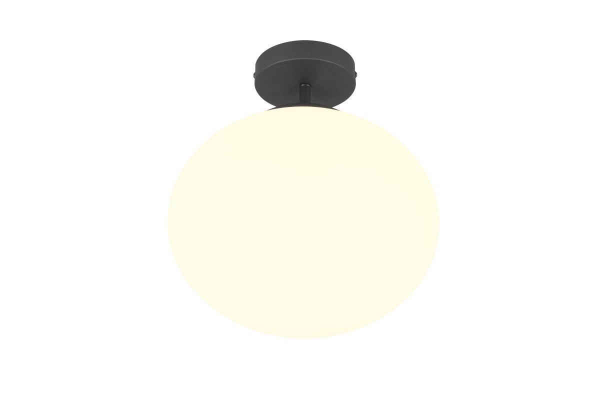 Fomento Ø30 Noir plafonnier De Trio Lighting - L'élégant abat-jour elliptique en verre opale confère à la lampe une touche particulière et répartit la lumière uniformément.