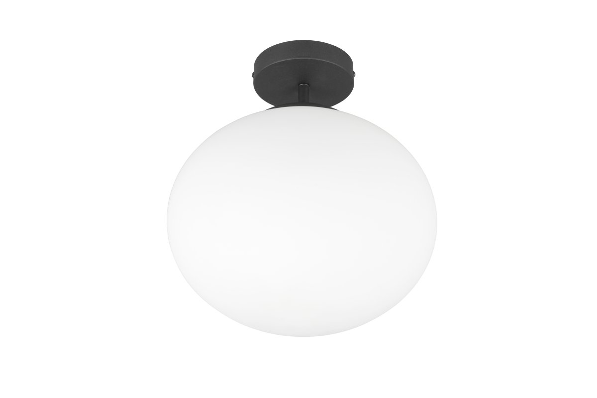 Fomento Ø30 Noir plafonnier De Trio Lighting - L'élégant abat-jour elliptique en verre opale confère à la lampe une touche particulière et répartit la lumière uniformément.