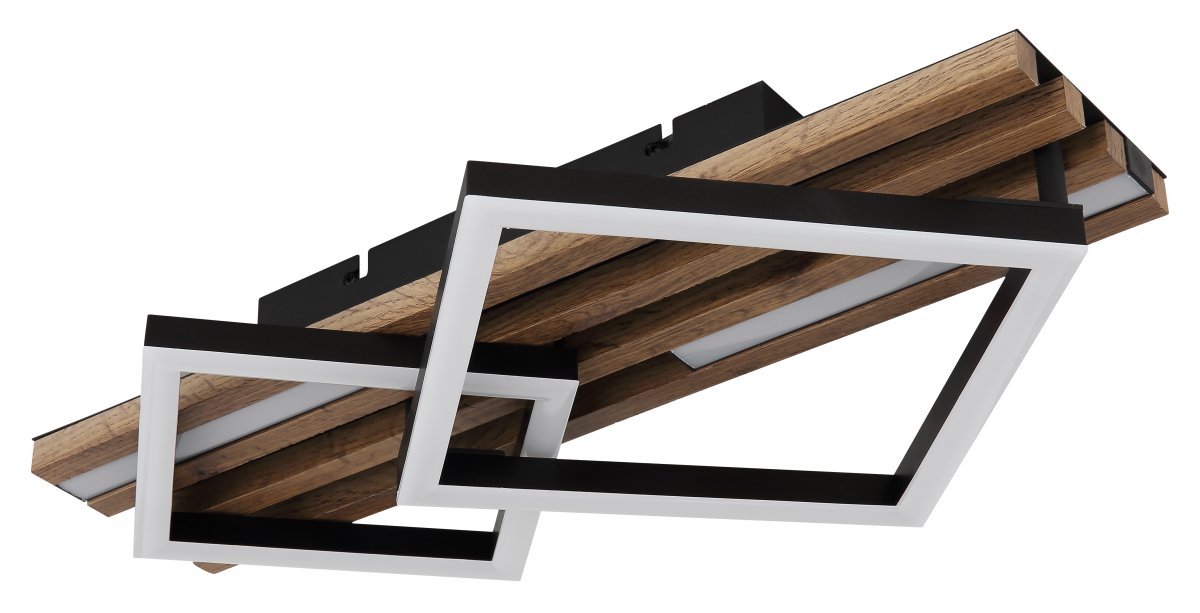 Obrien 47cm Bois plafonnier De Globo Lighting - Takf&auml;stet som efterliknar akustikpanel i kombination med de mattsvarta detaljerna i metall bidrar med industriell k&auml;nsla till rummet.