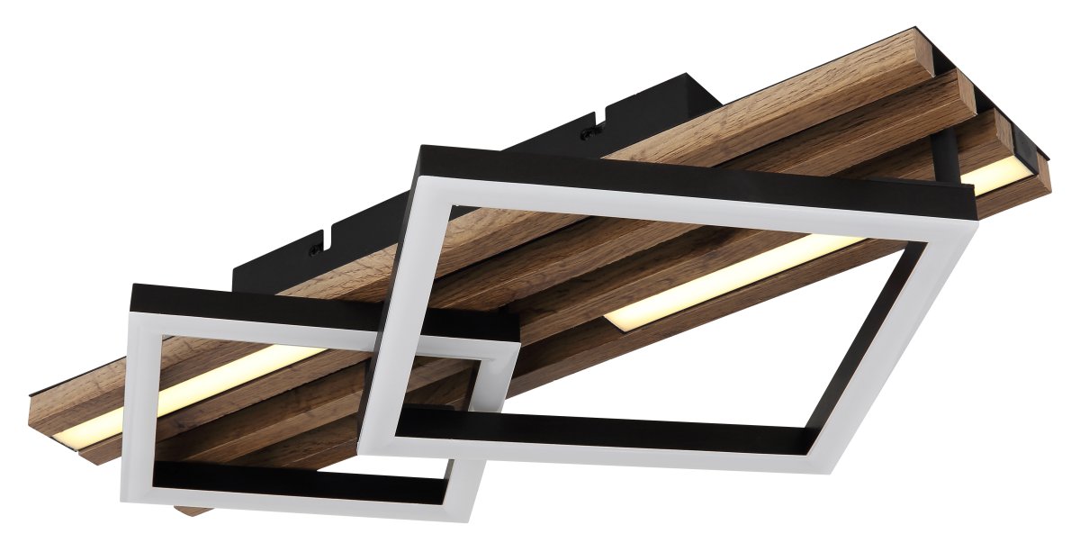 Obrien 47cm Bois plafonnier De Globo Lighting - Takf&auml;stet som efterliknar akustikpanel i kombination med de mattsvarta detaljerna i metall bidrar med industriell k&auml;nsla till rummet.
