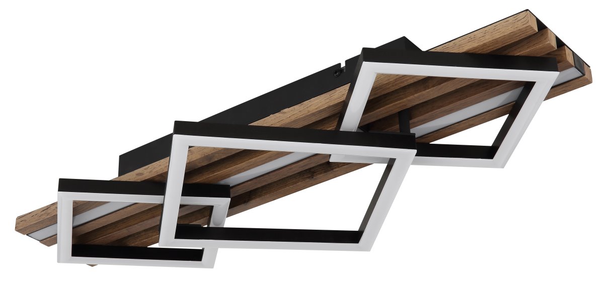 Obrien 60cm Bois plafonnier De Globo Lighting - Takf&auml;stet som efterliknar akustikpanel i kombination med de mattsvarta detaljerna i metall bidrar med industriell k&auml;nsla till rummet.