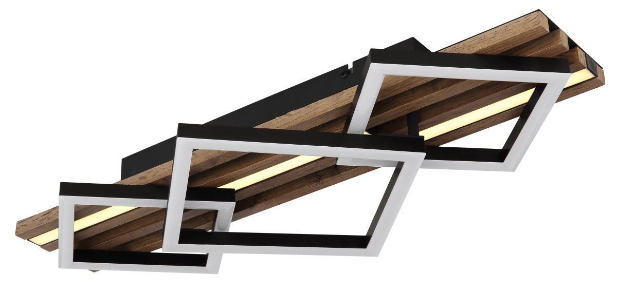 Obrien 60cm Bois plafonnier De Globo Lighting - Takf&auml;stet som efterliknar akustikpanel i kombination med de mattsvarta detaljerna i metall bidrar med industriell k&auml;nsla till rummet.