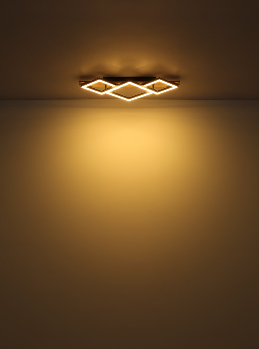 Obrien 60cm Bois plafonnier De Globo Lighting - Takf&auml;stet som efterliknar akustikpanel i kombination med de mattsvarta detaljerna i metall bidrar med industriell k&auml;nsla till rummet.