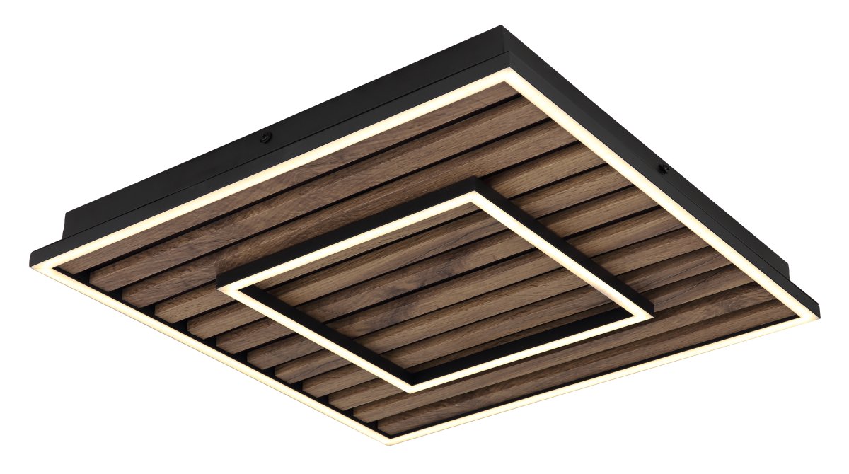 Woody 30cm Bois plafonnier De Globo Lighting - Takf&auml;stet som efterliknar akustikpanel i kombination med de mattsvarta detaljerna i metall bidrar med industriell k&auml;nsla till rummet.