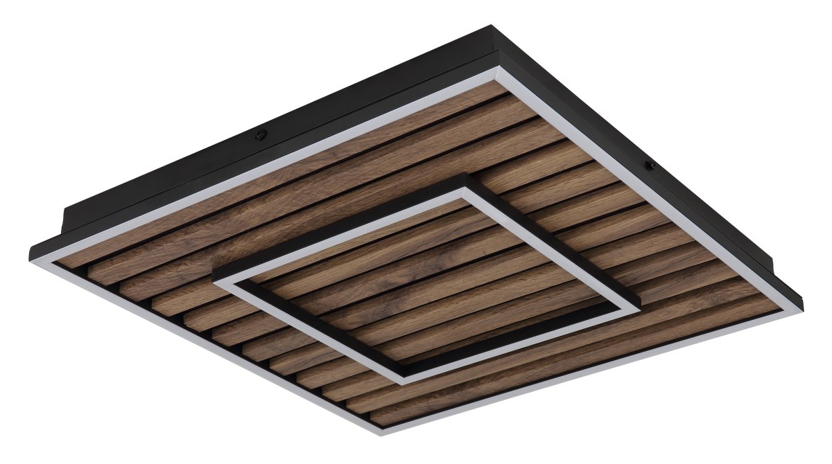 Woody 30cm Bois plafonnier De Globo Lighting - Takf&auml;stet som efterliknar akustikpanel i kombination med de mattsvarta detaljerna i metall bidrar med industriell k&auml;nsla till rummet.
