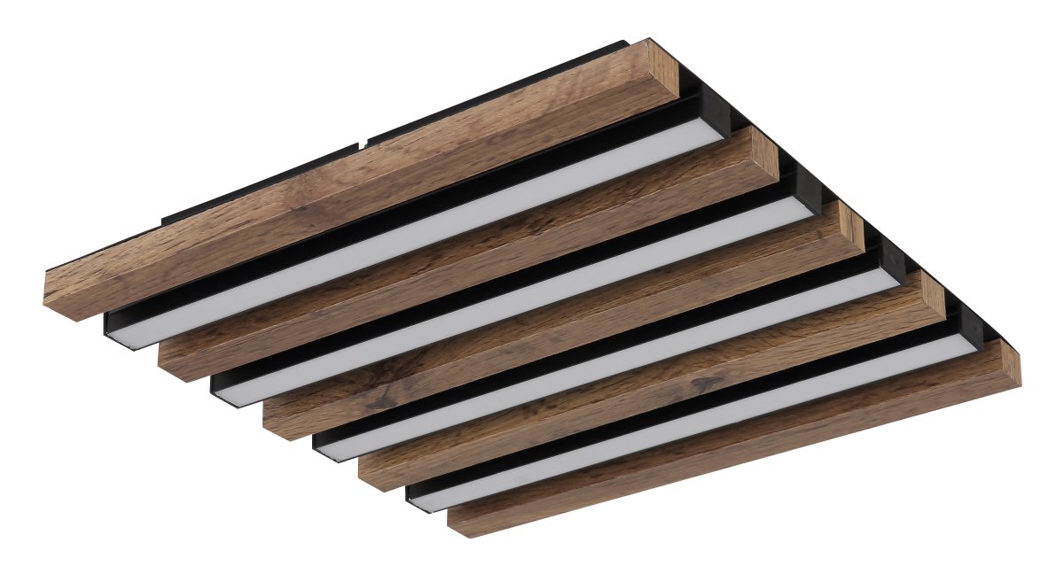 Hayden 45cm Bois plafonnier De Globo Lighting - Den kvadratiska plafonden Hayden &ouml;vertalar med sin moderna akustikpanel-look och bidrar med en h&auml;rlig ljusspridning i rummet.