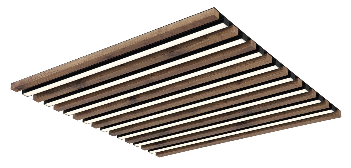 Hayden 60cm Bois plafonnier De Globo Lighting - Den kvadratiska plafonden Hayden &ouml;vertalar med sin moderna akustikpanel-look och bidrar med en h&auml;rlig ljusspridning i rummet.