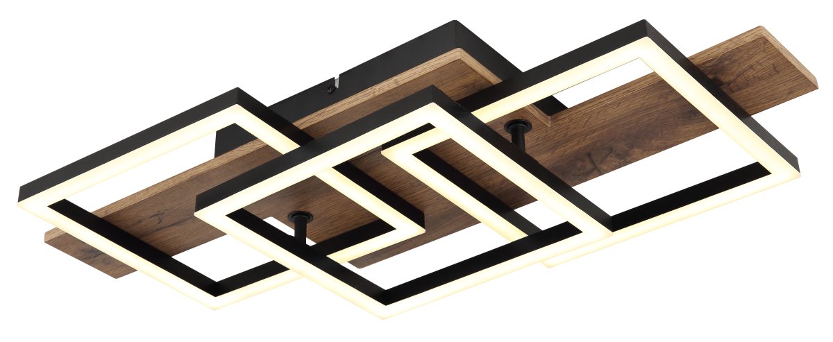 Jeffry 58cm Bois plafonnier De Globo Lighting - Takf&auml;stet som efterliknar tr&auml; i kombination med de mattsvarta detaljerna i metall bidrar med industriell k&auml;nsla till rummet.