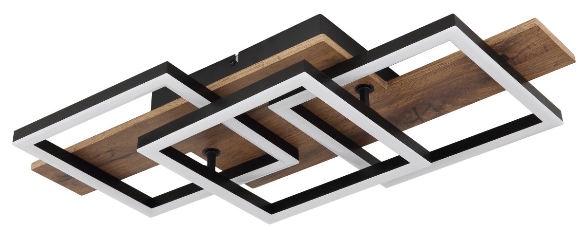 Jeffry 58cm Bois plafonnier De Globo Lighting - Takf&auml;stet som efterliknar tr&auml; i kombination med de mattsvarta detaljerna i metall bidrar med industriell k&auml;nsla till rummet.