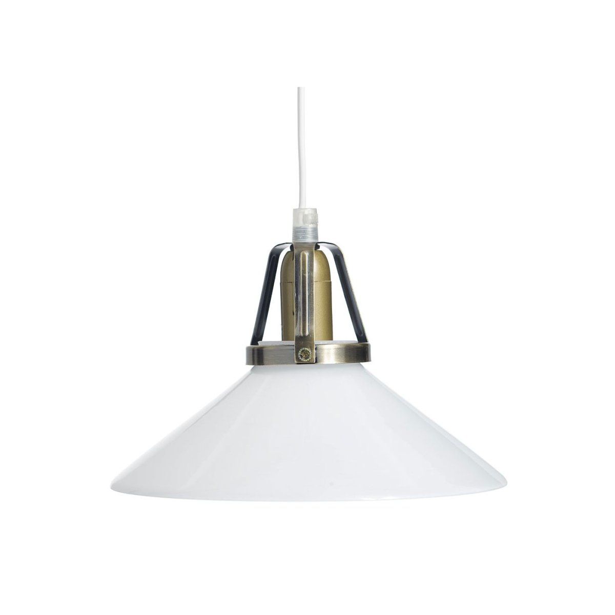Lampe Style École Ø20 Blanc suspension De Oriva - Cette lampe de cordonnier classique est une suspension intemporelle qui combine le verre et le métal dans un design élégant.