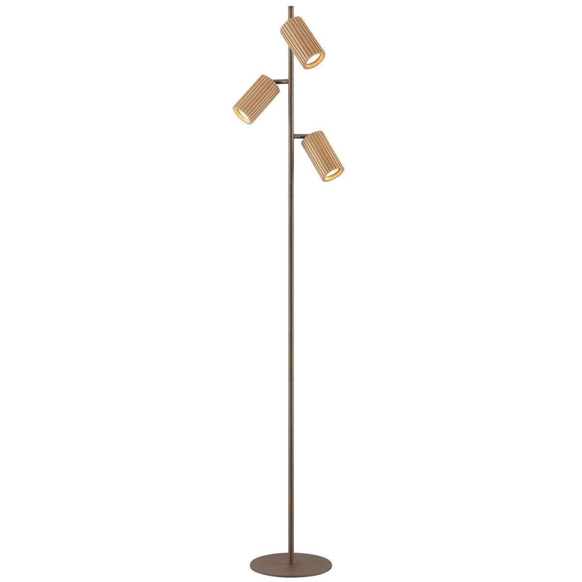 Lakewood Brun lampadaire De Brilliant - La structure en métal tressé et le socle rond confèrent à la lampe une légèreté aérienne, tandis que les détails en bois ajoutent une touche naturelle.