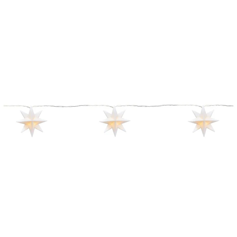 Guirlande Lumineuse Gryt 5m Blanc De Markslöjd - La guirlande lumineuse mesure 4,5 mètres de long (+ 1 m de câble de connexion) avec une distance de 50 cm entre les étoiles et dispose d'un variateur pour régler la luminosité.