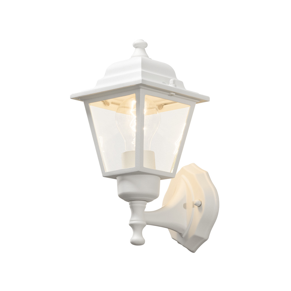 Vägglykta Blanc lampe d’extérieur De Konstsmide - Avec sa conception en forme de lanterne et ses panneaux en verre transparent, la lampe émet une lumière chaleureuse et invitante, parfaite pour les entrées, les patios et les allées.