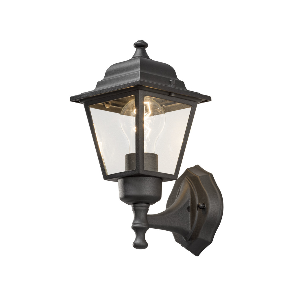 Vägglykta Noir lampe d’extérieur De Konstsmide - Avec sa conception en forme de lanterne et ses panneaux en verre transparent, la lampe émet une lumière chaleureuse et invitante, parfaite pour les entrées, les patios et les allées.