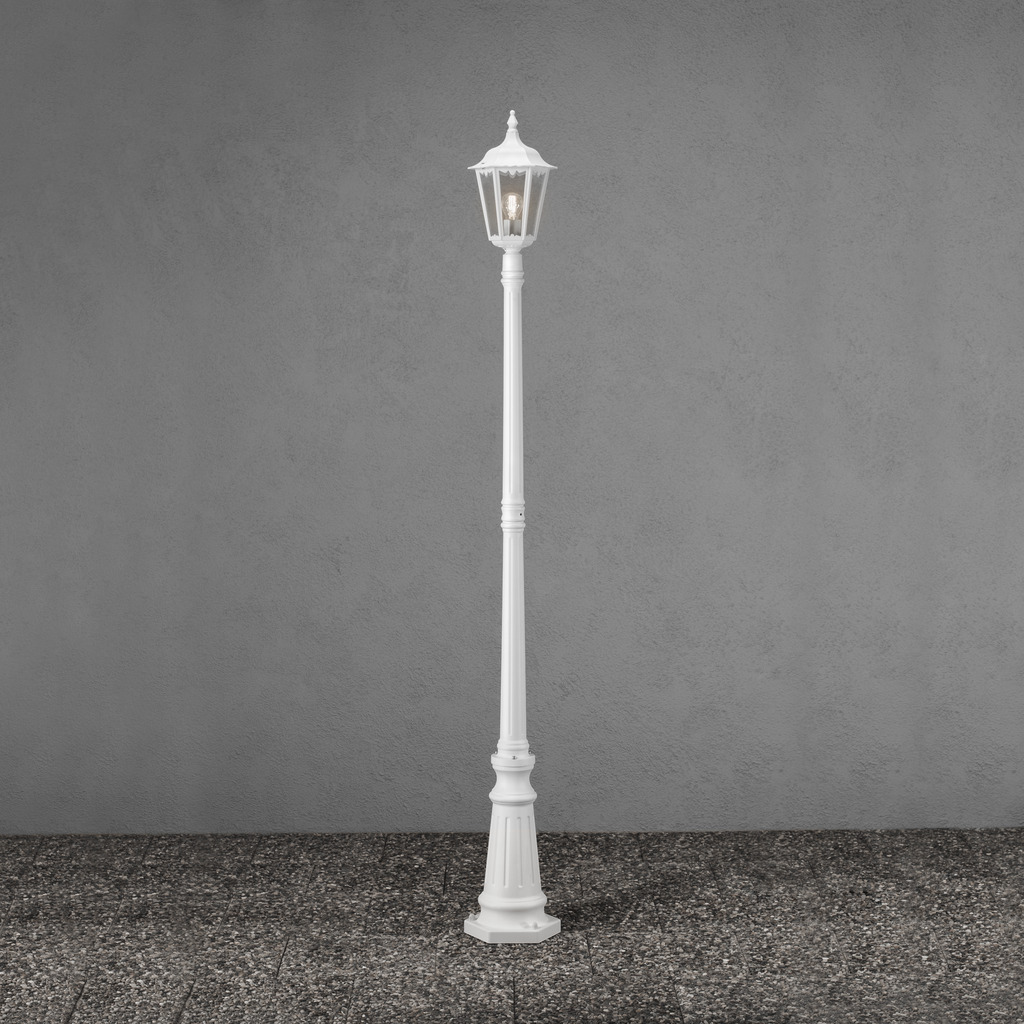 Firenze 210cm Blanc lampadaire De Konstsmide - Le poteau Firenze est une lampe d'ext&eacute;rieur classique et &eacute;l&eacute;gante avec une belle lanterne.