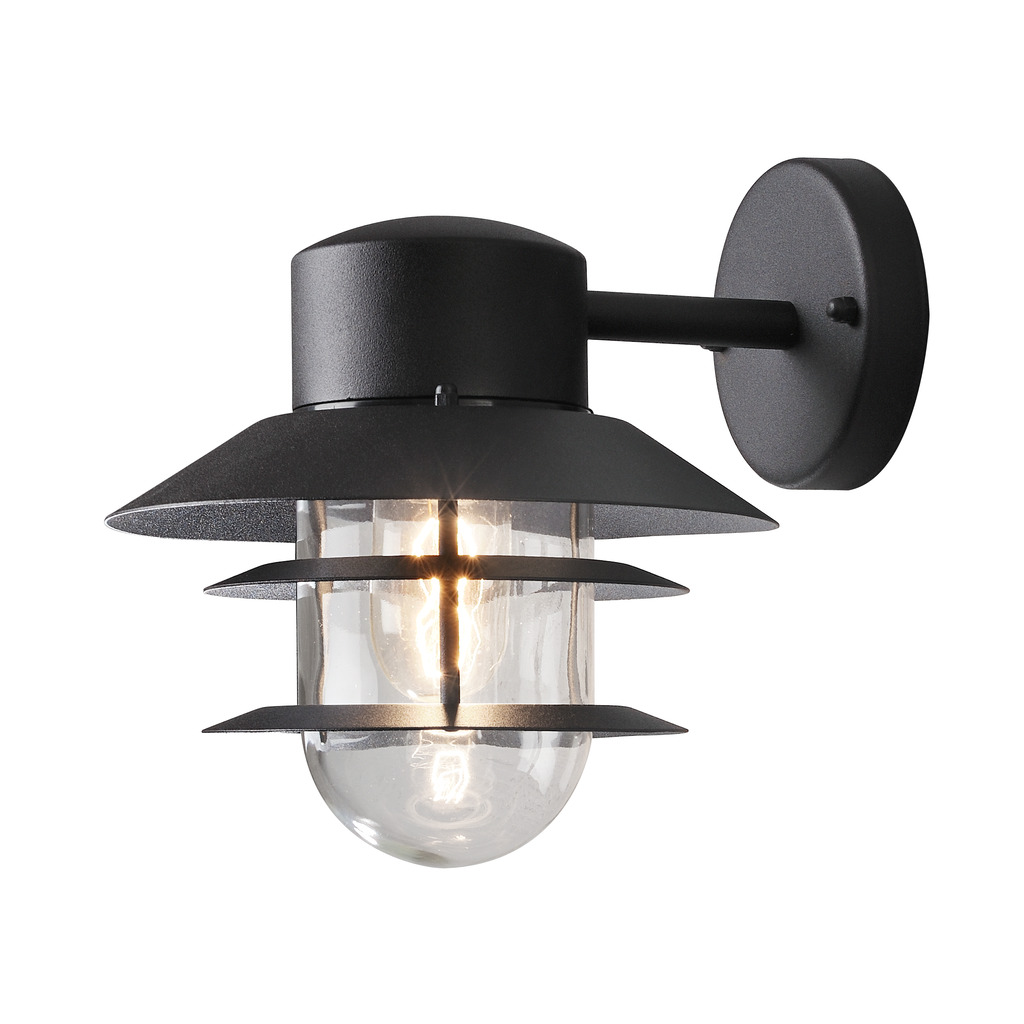 Modena Noir lampe d’extérieur De Konstsmide - Avec son toit protecteur et son design élégant, il offre une lumière agréable et dirigée, idéale pour créer une atmosphère extérieure sûre et accueillante.