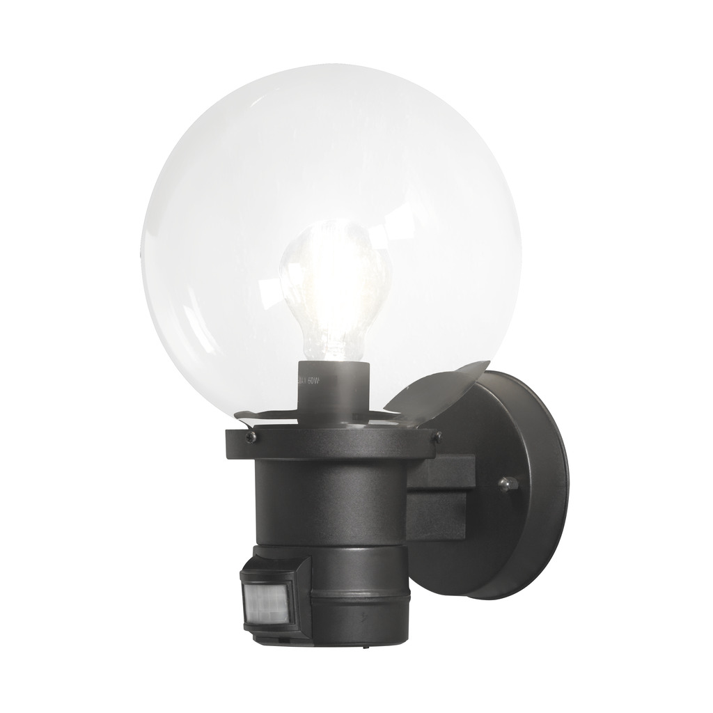 Nemi Noir lampe d’extérieur De Konstsmide - La conception élégante avec un grand dôme en verre fournit une lumière vive et claire qui s'allume automatiquement lorsqu'un mouvement est détecté - parfait pour les entrées et les allées.