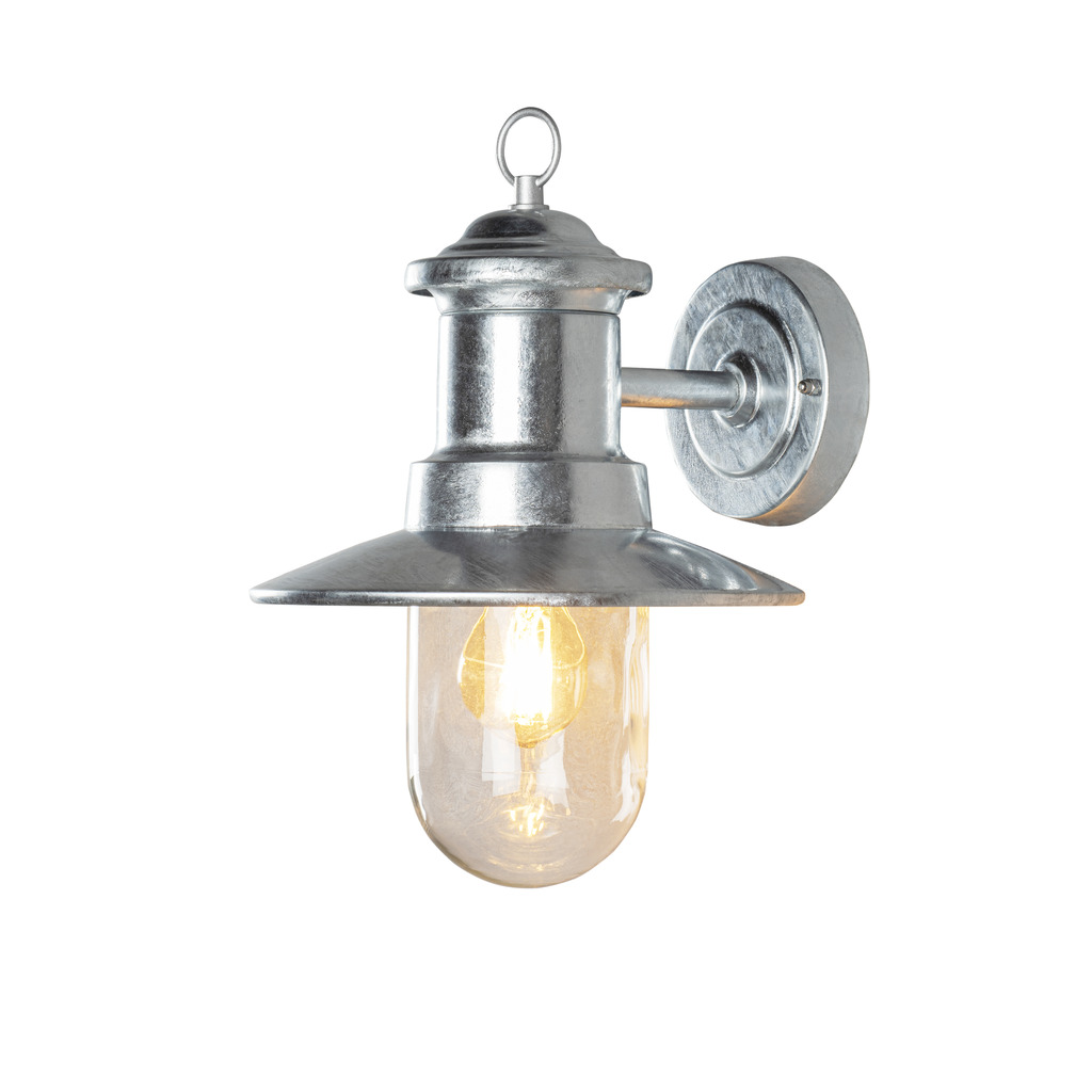 Napoli Galvanisé à chaud lampe d’extérieur De Konstsmide - Le design classique de la lampe avec un dôme en verre rond et un large abat-jour diffuse une lumière chaude et agréable, parfaite pour éclairer les entrées et les terrasses.