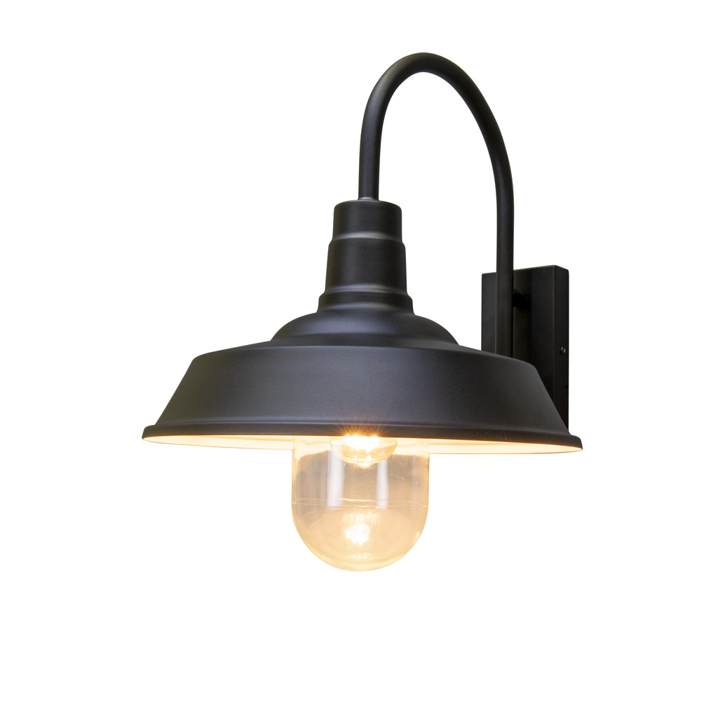 Trapani Noir lampe d’extérieur De Konstsmide - L'abat-jour large et le dôme en verre transparent émettent une lumière agréable et dirigée, ce qui rend la lampe parfaite pour les entrées et les patios.