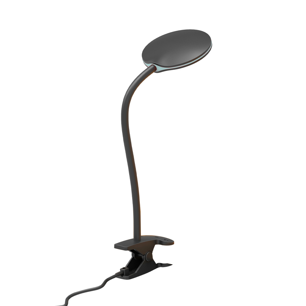 Fix Noir lampe à pince De Halo Design - Le bras mobile avec écran plat est doté d'une LED 4W intégrée qui délivre une lumière blanche chaude de 180 lm et 3000 K.
