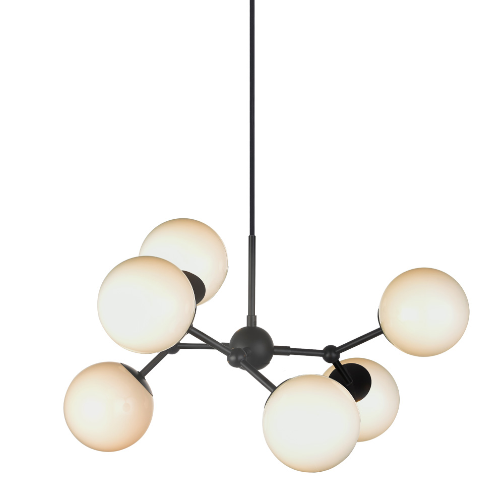 Atom 57cm Noir suspension De Halo Design - Les d&ocirc;mes en verre opale presque flottants assurent une agr&eacute;able r&eacute;partition de la lumi&egrave;re dans la pi&egrave;ce.