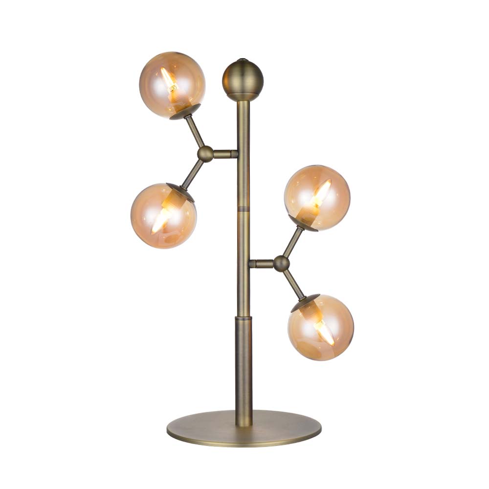 Atom 52cm Laiton antique lampe de table De Halo Design - Les d&ocirc;mes sont de couleur ambre, ce qui assure une belle r&eacute;partition de la lumi&egrave;re tout autour.